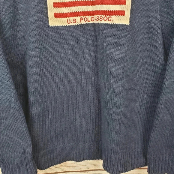US Polo Assn Mens XL Navy Blue USA Flag Logo Wool Blend Crewneck Sweater - Picture 6 of 9